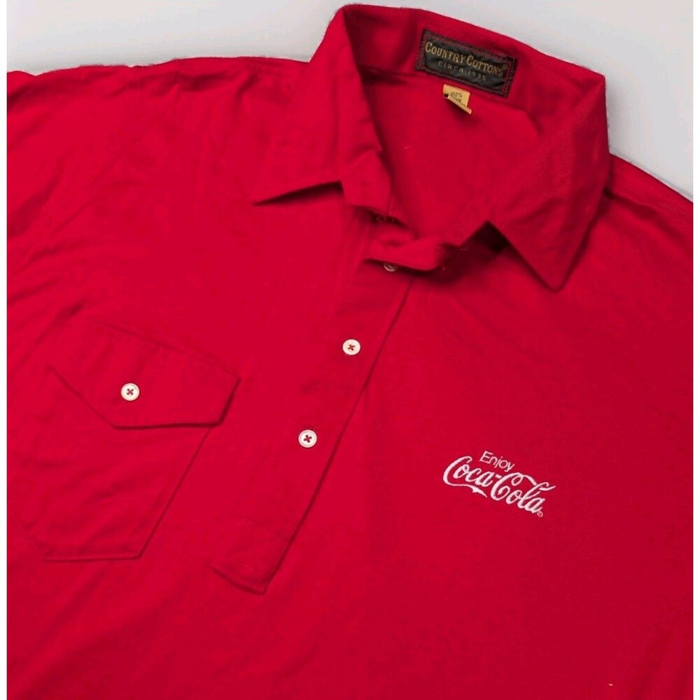 Vintage 80s Coca Cola Pima Cotton Polo Red Men's Size Large USA Country Cottons